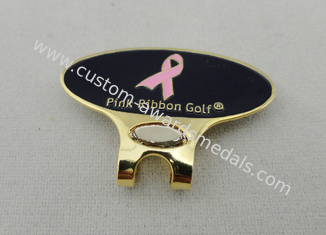 Grampo cor-de-rosa de bronze personalizado com esmalte macio, grampo do tampão de golfe da fita do metal