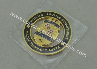 O esmalte macio personalizou o departamento da polícia de Honolulu das moedas, moeda liga de zinco do chapeamento de ouro 3D 2,5 polegadas