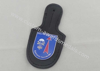 Emblema do bolso do couro de Kommando e Keychains de couro personalizado com chapeamento de níquel