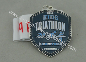Medalha do esmalte do Triathlon das crianças liga de zinco com chapeamento e fita de níquel