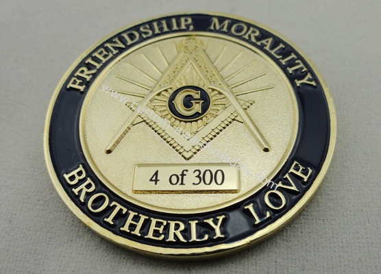 O metal liga de zinco, ferro do chapeamento de ouro, laser do bronze gravado personalizou moedas/A.F. &amp; A M. Moeda para o presente relativo à promoção