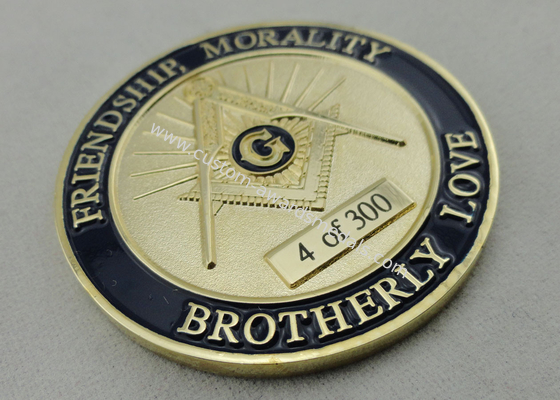 O metal liga de zinco, ferro do chapeamento de ouro, laser do bronze gravado personalizou moedas/A.F. &amp; A M. Moeda para o presente relativo à promoção