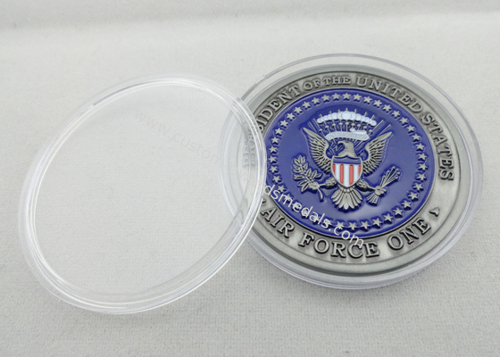 Metal a moeda de Air Force One/moedas personalizadas ligas de zinco do esmalte com chapeamento de prata antigo