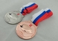 Peltre de 3 medalhas da fita das cores folheado a níquel com esmalte macio